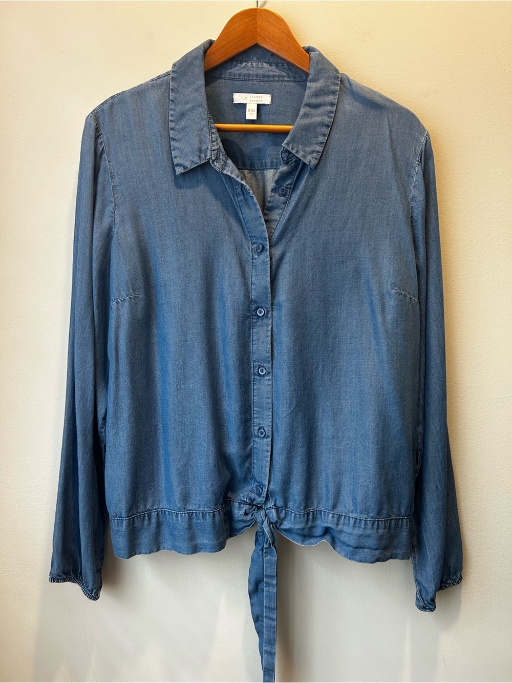 LC Lauren Conrad Denim Blue Tie-Hem Button Down Shirt